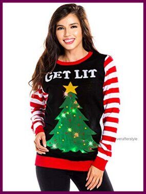 Women's Light-Up Ugly Christmas Sweater Pullover Crew Neck Long Sleeve